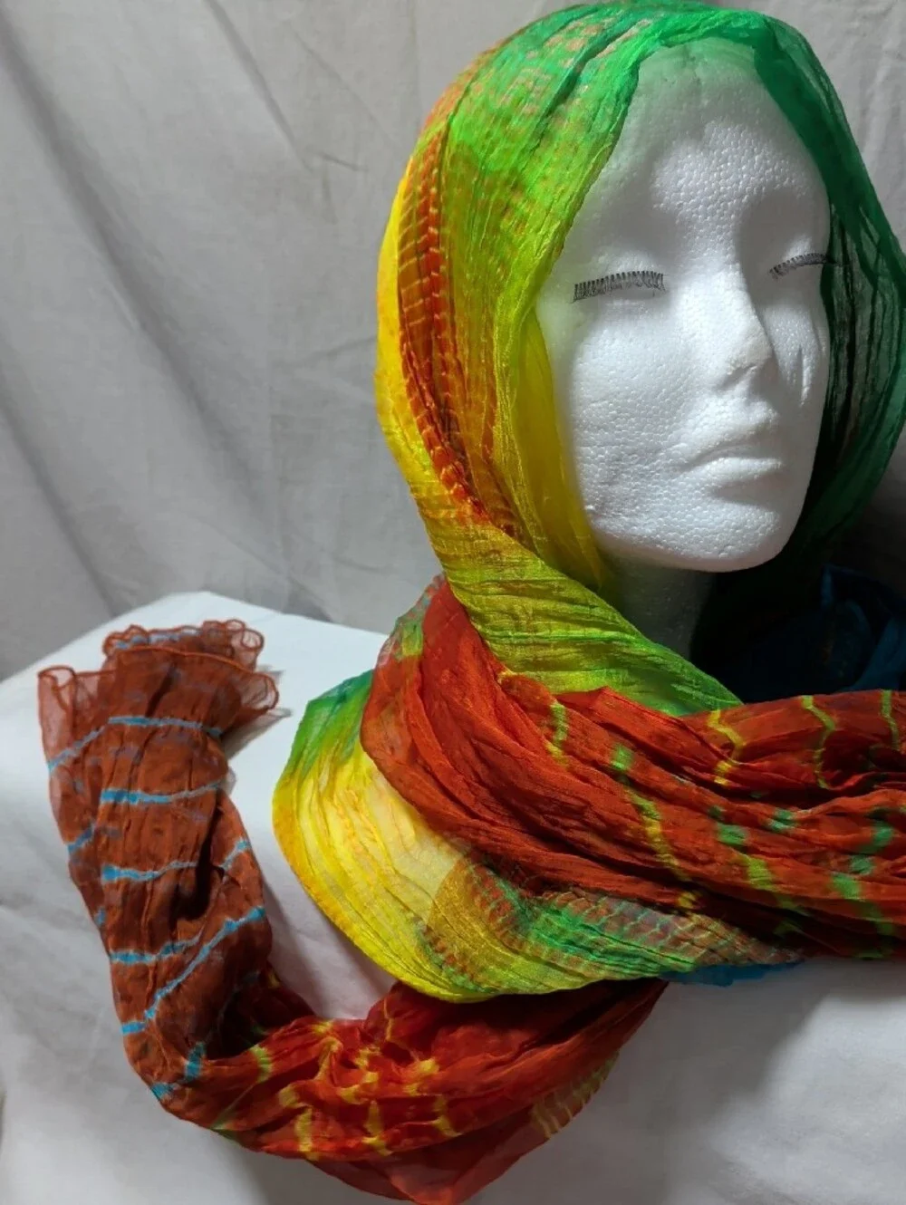 Raj Vibrant Multicolor Crinkle Wrap - Green, Blue, Orange & Yellow